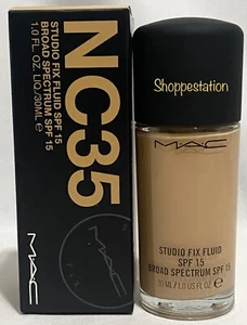 MAC Studio Fix Fluid SPF15 Foundation Shade NC35 NEUTRAL BEIGE 30ml New In Box - Picture 1 of 3