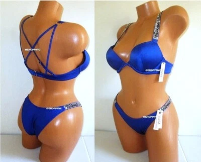 Victoria's Secret Push-up-Bikini-Set Swim 32D/XS Glanz Träger Bombshell +2 Cups - Bild 1 von 4