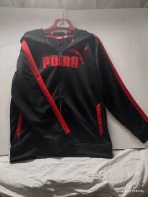 Niños Niños PUMA Cremallera Completa Sudadera con Capucha Prendas Exteriores Atléticas, Negro/Rojo, L - Bolsillos Usados Foto 1 de 4