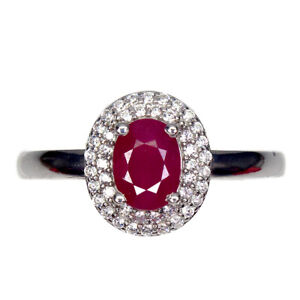 Oval Red Ruby 7x5mm Cz 14K White Gold Plate 925 Sterling Silver Ring Size 7