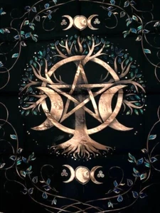 Altar Cloth Tarot Card Tablecloth Tree of Life Pentagram 19.5" Polyester Cloth - Picture 1 of 4