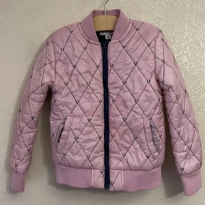 True Religion Kids Girl's Puffer Bomber Jacket Pink Horseshoe Quilted Size 6 - Picture 1 of 7