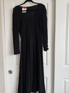Vintage Valentino Night Black Silk Maxi Long Sleeve Dress Size 8 Formal 80’s - Picture 1 of 14