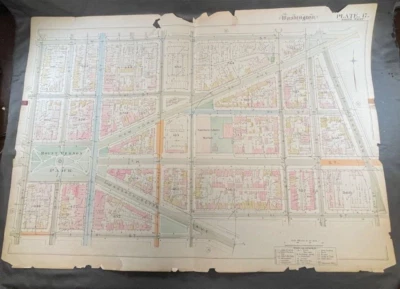 Antique 1908 WASHINGTON DC NW Plate 17 Street MAP Baist Real Estate - Hand Color - Image 1 of 4