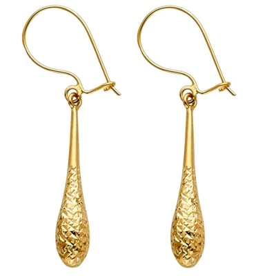 14K Yellow Gold DC Hollow Teardrop Hanging Earrings - Image 1 of 4