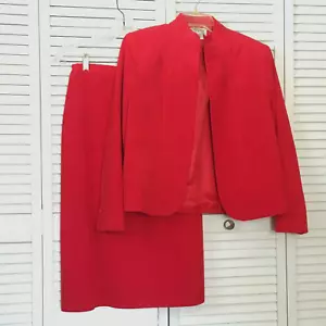 Abito di marca ultra pelle scamosciata donna giacca a matita gonna rosso potenza taglia 10 vintage - Foto 1 di 12