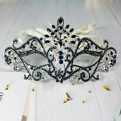Masquerade Mask Luxury Black Crystal, Rhinestone Gothic Mask, Black Diamond Mask - Image 1 of 4