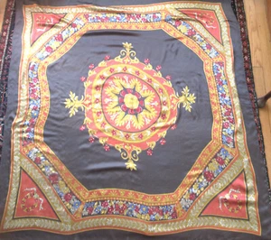 Huge Saldarini Silk Scarf / Wrap 52X53" Floral Medallion Brown Orange Gold Italy - Picture 1 of 5