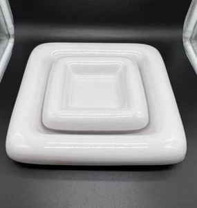 Vintage Haeger Pottery Square Ceramic Bowls White Rolled Edge Art Deco Style X2 - Picture 1 of 20