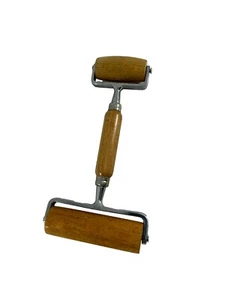 Vintage Double Sided Roller Pastry Dough Pizza Metal Wood Taiwan - Picture 1 of 6
