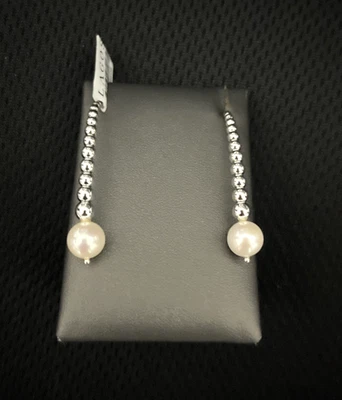 Pendientes LAGOS Caviar Plata Esterlina Perla Luna Alambre NUEVO Foto 1 de 4