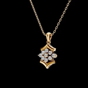 Rundschliff simulierter Diamant Clip auf Anhänger mit Kette in 14k Gelbgold plattiert - Bild 1 von 4