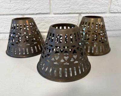Vintage Brass Pierced Candle Lamp Shade Cover - India -Set of 3 - Image 1 of 2