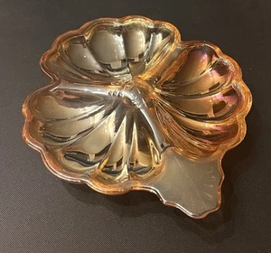 1960's Jeanette Marigold Lusterware Shamrock Snack Plate w 3 Sections for Candy, - Picture 1 of 2