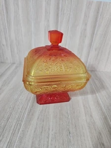 Vintage Jeanette Amberina Candy Dish Compote Acorn Pattern - Picture 1 of 5