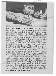 1940 Ad Strom Becker Railroads on Parade Set 6 Engines Dewitt Clinton Wm Crooks+ - Picture 1 of 1