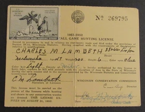 RW18 - 1951 Federal Duck Stamp on Wisconsin Hunting License - Picture 1 of 2