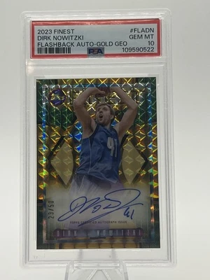 Dirk Nowitzki 2023 Topps Finest Gold Geometric Flashback Auto #/50 PSA 10 GEM MT - Image 1 of 2