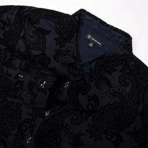 INC International Concepts Paisley Shirt Men's 2XL Flocked Velvet Textured Black - Picture 1 of 10