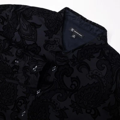 INC International Concepts Paisley Shirt Men's 2XL Flocked Velvet Textured Black - Image 1 of 4
