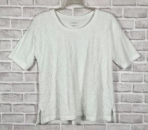 J. Jill Pure Jill Top Damen Gr. L weiß bestickt Bio Baumwolle Kurzarm - Bild 1 von 7