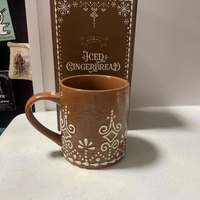 Caneca de café Pottery Barn pão de gengibre gelado grés decoração de férias - Imagem 1 de 4