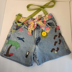 Upcycled Handmade Denim Blue Jean Purse Painted Embellished Removable Strap - Picture 1 of 13