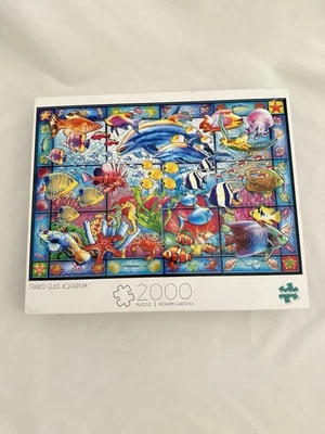 Stained Glass Aquarium Puzzle 2000 pc Dolphins Crabs Clown Fish Angel Sea Horse - Image 1 of 2