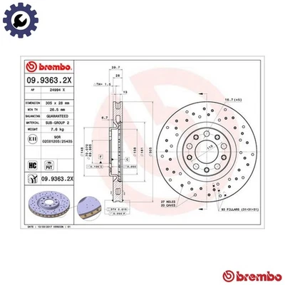 2x BRAKE DISC 09.9363.2X FOR ALFA ROMEO 939 A6.000 1.9L 939 A4.000 1.8L 4cyl - Image 1 of 4