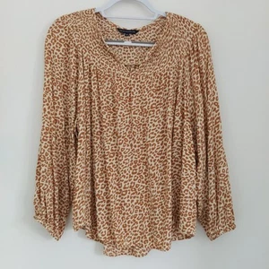 French Connection Size 14 Tan Leopard Print L/Sleeve Peasant Blouse - Picture 1 of 7