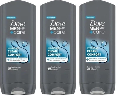 BRANDED 3 x 400 ml Dove Men + Care Clean Comfort Body Wash Mens Shower Gel