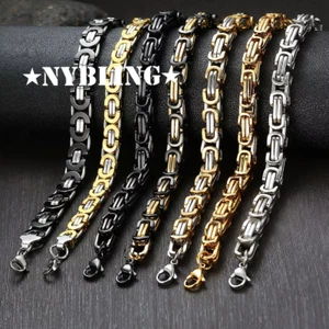 18"- 30" Stainless Steel 4/6/8mm Silver/Gold/Black Plated Byzantine Box Necklace - Picture 1 of 21