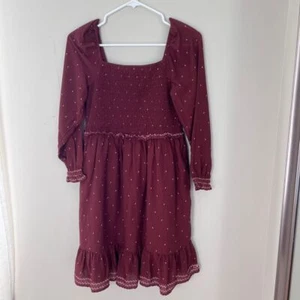 Vineyard Vines Girls Smocked Burgundy Floral Print Long Sleeve Dress M - Picture 1 of 7