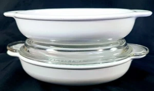 2 Oval Grab It bowl Corning Ware Visions White V-14-B 14 ounce w/one Glass Lid - Picture 1 of 5