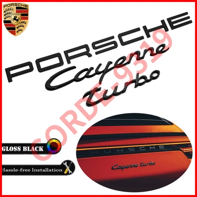 Placa de identificación negra brillante Porsche Cayenne Turbo letras insignia trasera emblema cubierta tapa Foto 1 de 4