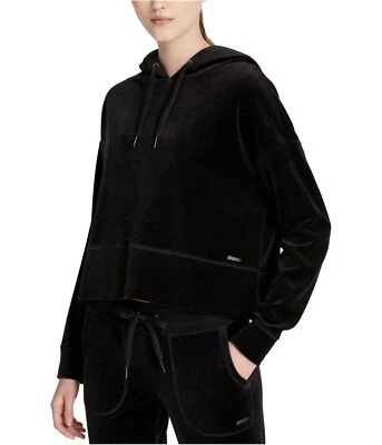 CALVIN KLEIN Velour Cropped Hoodie, Size M Black - Image 1 of 4