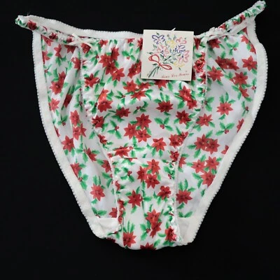 NEW Sears TRUE VTG 90s X-Mas Polyester Satin String Bikini Panty MEDIUM - Image 1 of 4