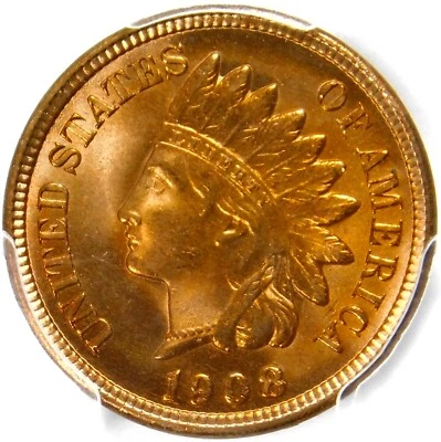 💥☄️🔥💥🔥🔥😍PCGS MS66 RD 1908 INDIAN HEAD CENT  - Image 1 of 3