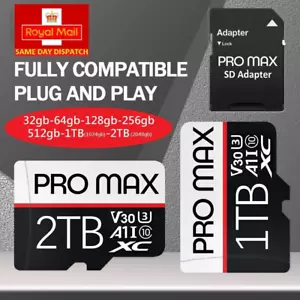 MicroSD Memory Card Class 10 High Speed U3 - 32GB 64GB 128GB 256GB 512gb 1TB 2TB - Picture 1 of 17