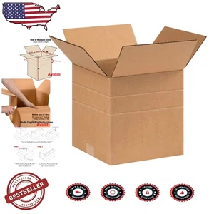 Durable 9x9x9" Kraft Corrugated Shipping Boxes - 65 lb Capacity, Set of 25 - Picture 1 of 12
