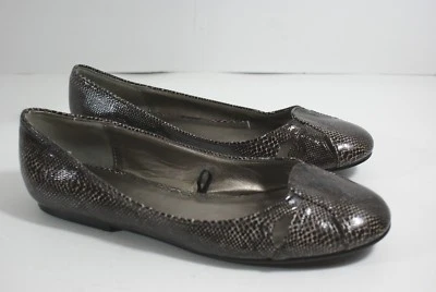 Charlotte Russe Snake Skin Print Black Brown Shiny Vegan Slip On Flats Shoes 8 M - Image 1 of 4