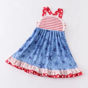 NEW 4th of July Girls Boutique Sleeveless Patriotic Star Dress - Picture 1 of 12