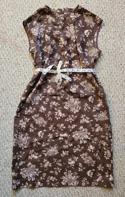 Vestido vintage años 60 marrón hoja blanca otoño acción de gracias cambio corbata para cintura S/M Foto 1 de 3