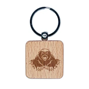 Angry Honey Dachs graviert Holz quadratisch Schlüsselanhänger Etikett Charm - Bild 1 von 6