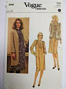 Dress Duster Jacket Vogue 8098 Sewing Pattern Cut VTG Ruffle Pussy Bow Classic - Picture 1 of 7