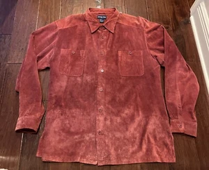 Camicia vintage Alan Flusser uomo XL manica lunga vera pelle Chore rossa con bottoni - Foto 1 di 10