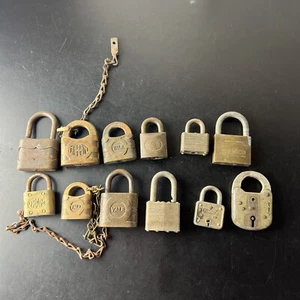 Vintage Lot Of 12 Locks Padlocks Without Keys Brass Yale Corbin Fraim Walsco - Picture 1 of 19