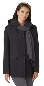 OS Women’s PeaCoat & Scarf Set with Detachable Hood Black and Gray NWT - Picture 1 of 1