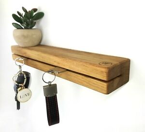Schlüsselbrett Holz mit Ablage - Schlüsselleiste aus Eiche -Schlüsselhalter Wand