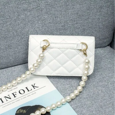 Bolso de Pecho Acolchado con Cadena de Perlas Moda Mujeres Bolsos Bandolera Coreano Cuero PU Teléfono Foto 1 de 4